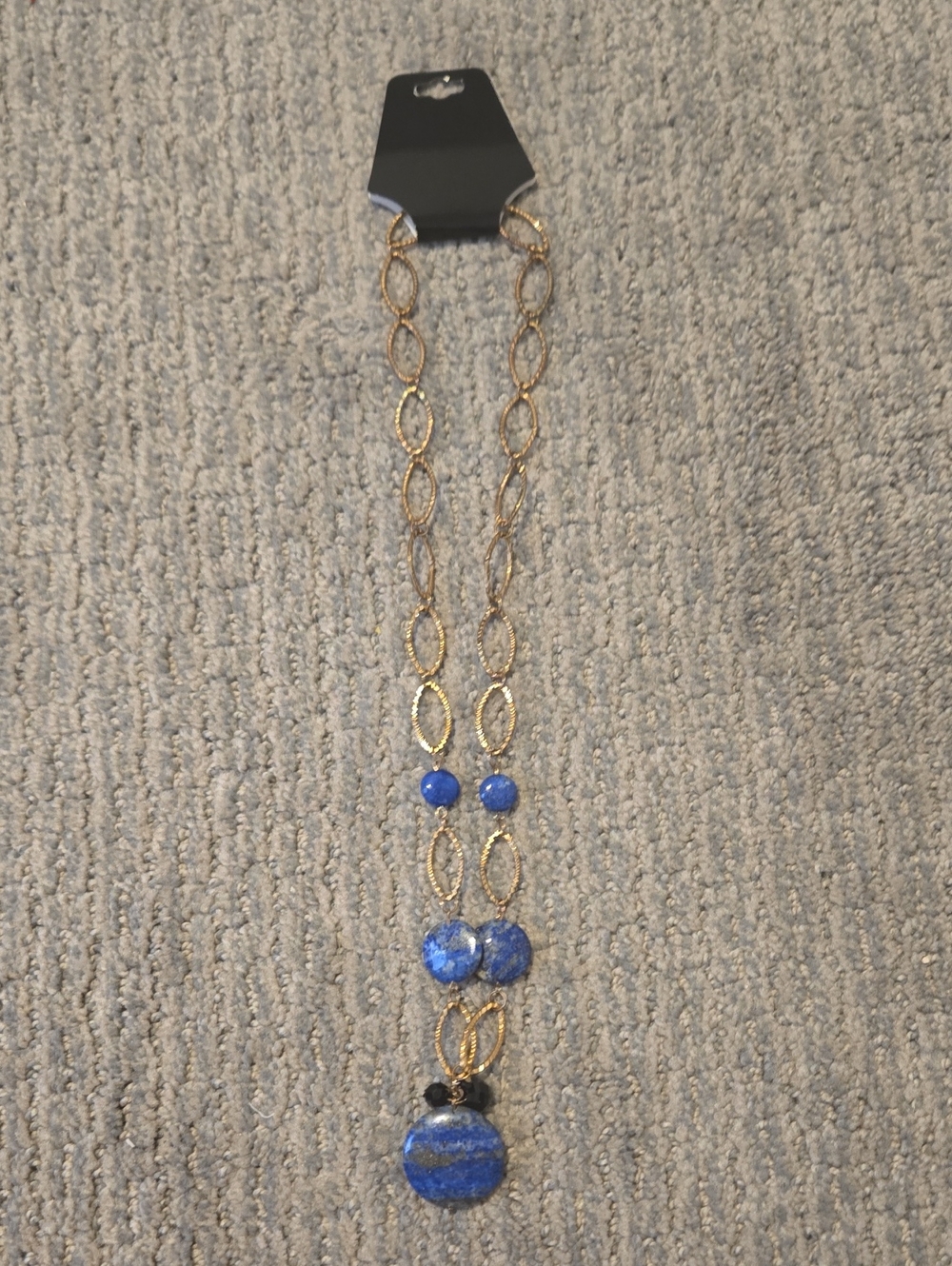 Vintage Gold Chain Necklace with Blue Gemstone Pendant